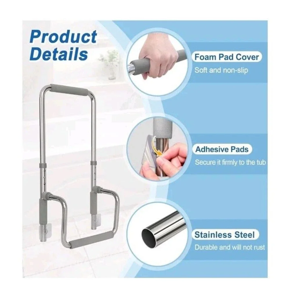 Adjustable Bathtub Grab Bar Safety Rail Elderly Disabled Heavy Duty Steel New